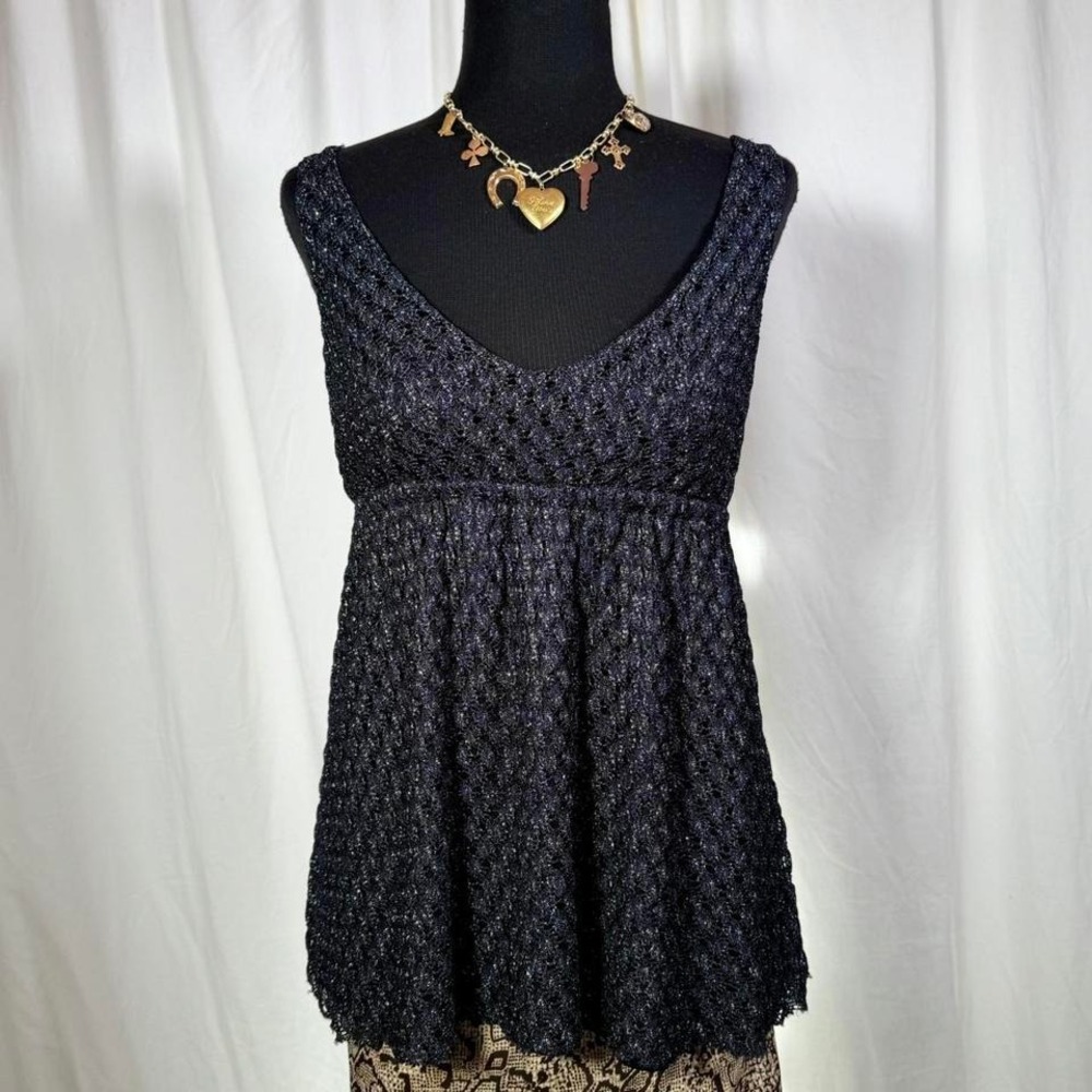 Mimi Chica Black Metallic Lace Babydoll Tank Top – Size M